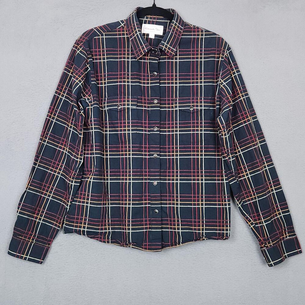 Panhandle Slim Shirt Womens Large Black Plaid Long Sleeve Snap Western Casual